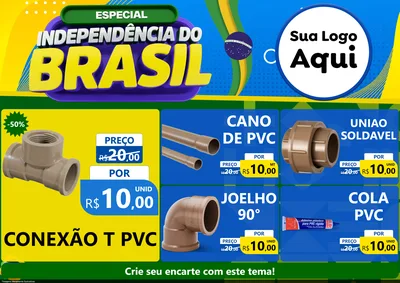 Modelo de Encarte para Encarte A4 Horizontal com o tema Especial Independência do Brasil para Tubos e conexões