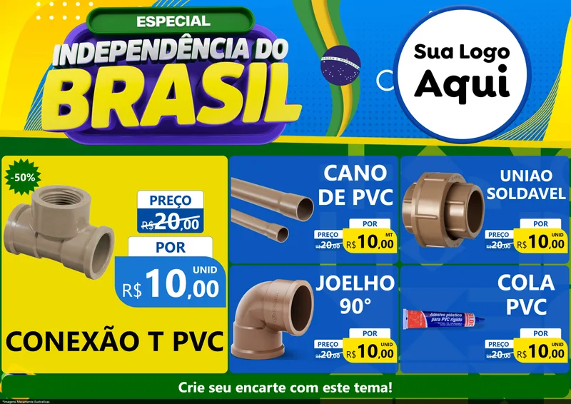 Modelo de Encarte para Encarte A4 Horizontal com o tema Especial Independência do Brasil para Tubos e conexões