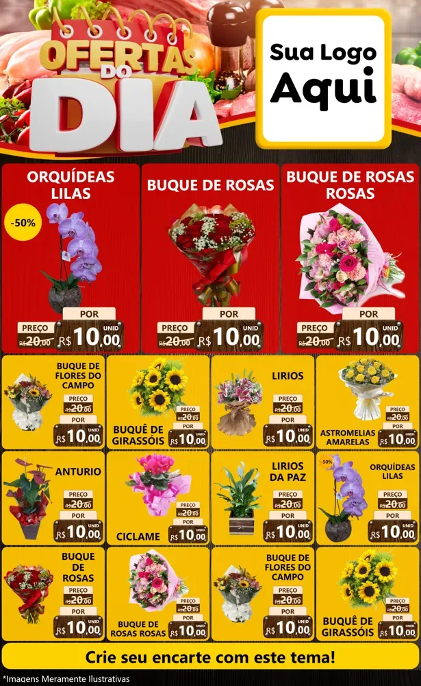 Modelo de Encarte para Encarte Grande com o tema Ofertas do Dia para Floricultura e jardim