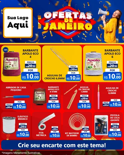 Modelo de Rede Social para Feed Instagram com o tema Ofertas de Janeiro para Armarinho e Aviamentos