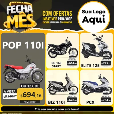 Modelo de Rede Social para Feed Facebook com o tema Fecha Mês para Concessionaria de Motos