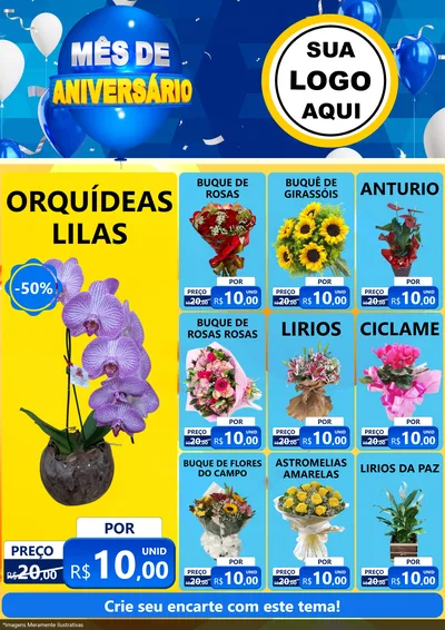 Modelo de Encarte para Encarte A4 Vertical com o tema Mês de Aniversário para Floricultura e jardim