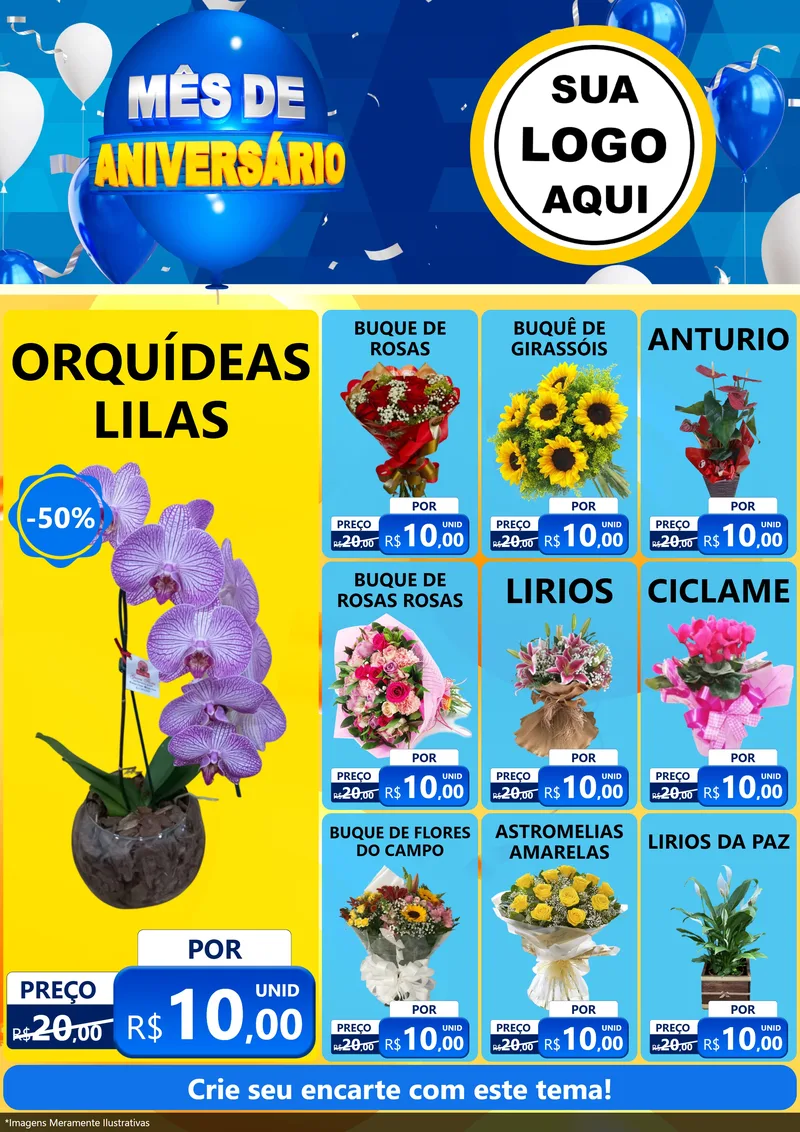 Modelo de Encarte para Encarte A4 Vertical com o tema Mês de Aniversário para Floricultura e jardim