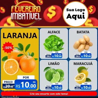 Modelo de Rede Social para Feed Facebook com o tema Fevereiro Imbatível para Hortifrúti