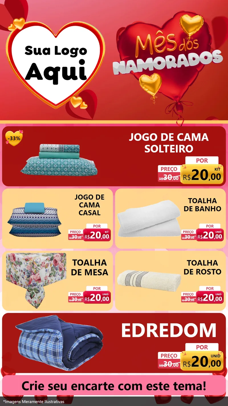 Modelo de TV para TV Vertical com o tema Mês dos Namorados para Cama, Mesa e Banho