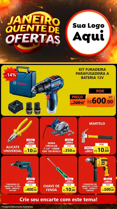 Modelo de Rede Social para Stories com o tema Janeiro Quente de Ofertas para Maquinas e Ferramentas