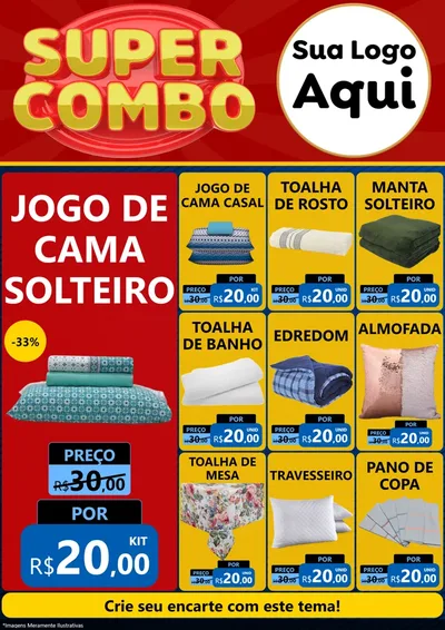 Modelo de Encarte para Encarte A4 Vertical com o tema Super Combo para Cama, Mesa e Banho
