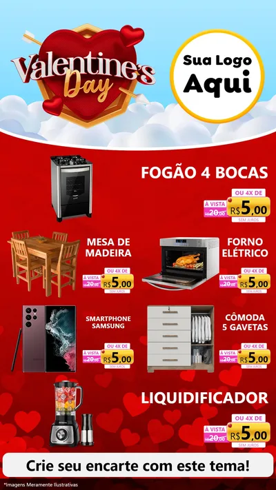 Modelo de TV para TV Vertical com o tema Valentine's Day para Móveis e Eletro