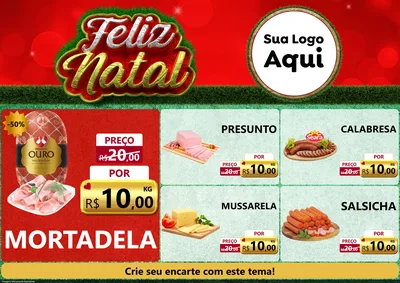 Modelo de Encarte para Encarte A4 Horizontal com o tema Feliz Natal para Frios e Laticínios
