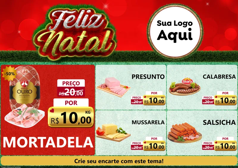 Modelo de Encarte para Encarte A4 Horizontal com o tema Feliz Natal para Frios e Laticínios