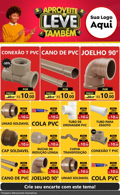 Modelo de Encarte para Encarte Grande com o tema Aproveite e Leve Também para Tubos e conexões