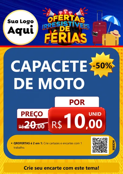 Modelo de Cartaz para Cartaz A4 Vertical com o tema Ofertas Irresistíveis de Férias para Moto peças