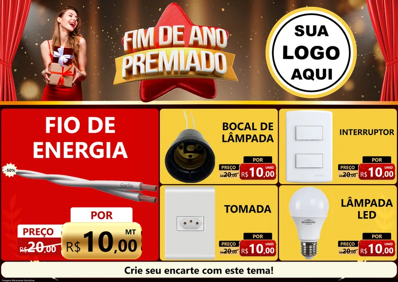 Modelo de Encarte para Encarte A4 Horizontal com o tema Fim de Ano Premiado para Materiais Elétricos