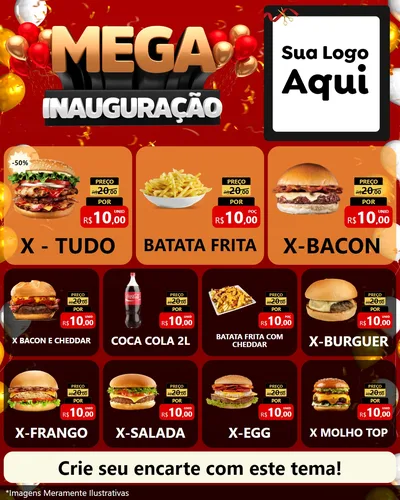 Modelo de Rede Social para Feed Instagram com o tema Mega Inauguração para Hamburgueria