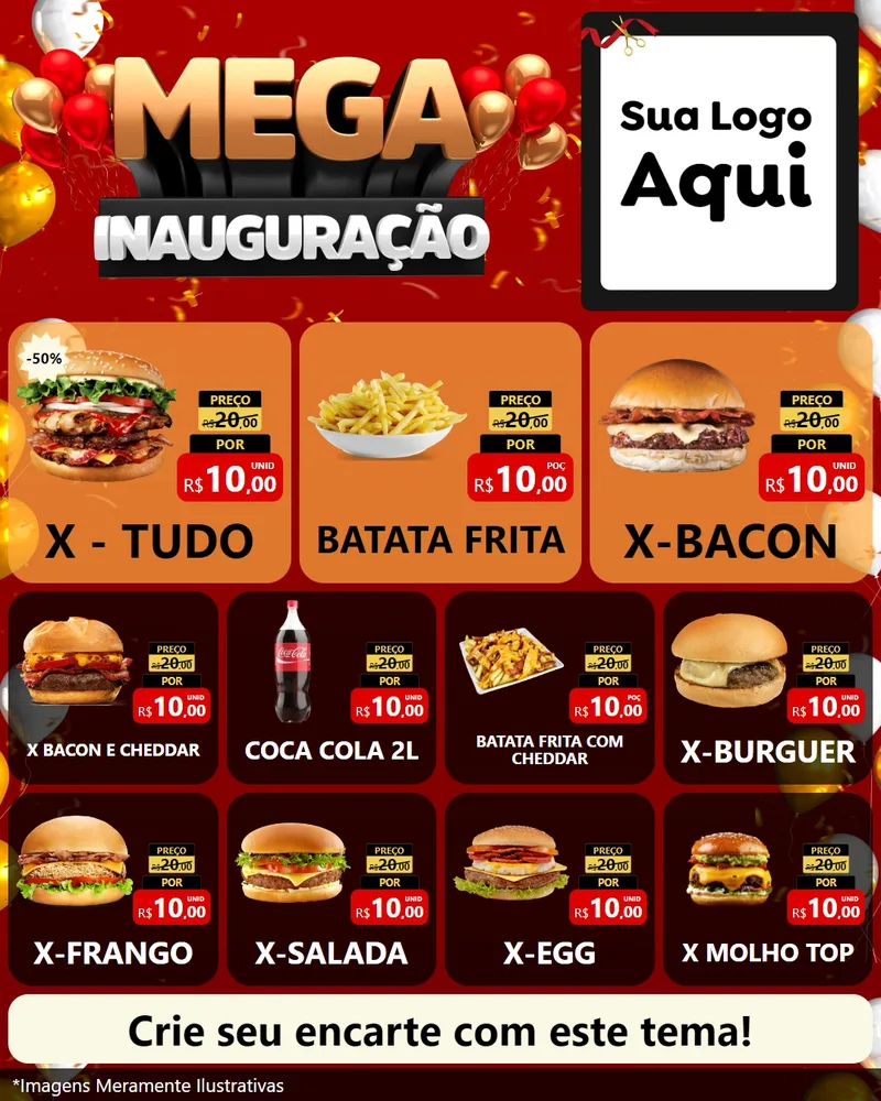 Modelo de Rede Social para Feed Instagram com o tema Mega Inauguração para Hamburgueria