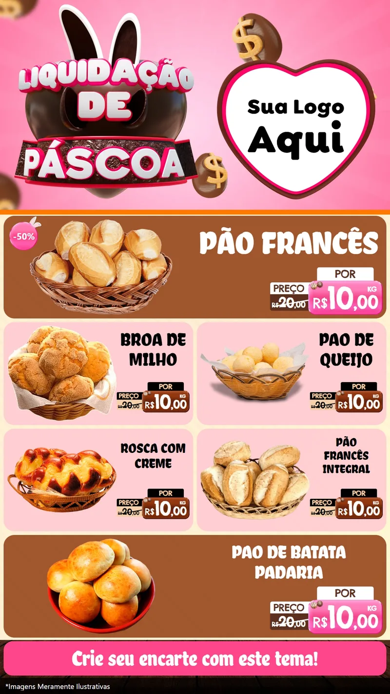 Modelo de TV para TV Vertical com o tema Liquidação de Páscoa para Padaria