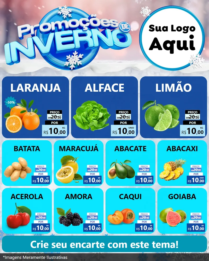 Modelo de Rede Social para Feed Instagram com o tema Promoções de Inverno para Hortifrúti
