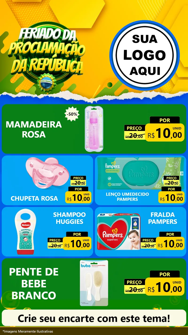 Modelo de TV para TV Vertical com o tema Feriado da Proclamação da República para Bebês