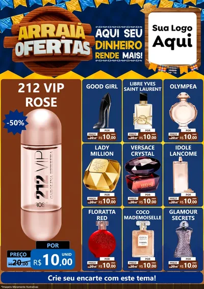 Modelo de Encarte para Encarte A4 Vertical com o tema Arraiá de Ofertas - Junina para Perfumes