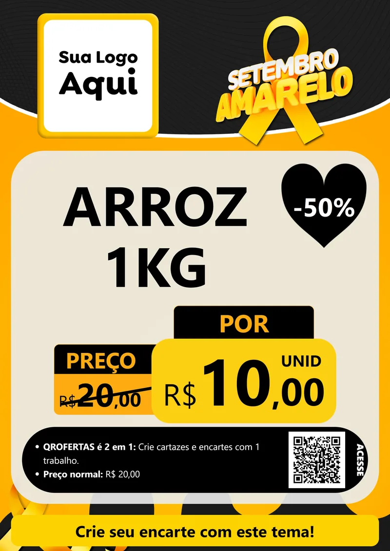 Modelo de Cartaz para Cartaz A4 Vertical com o tema Setembro Amarelo para Supermercado