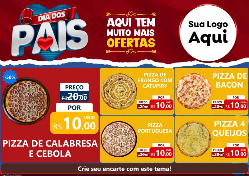Modelo de Encarte para Encarte A4 Horizontal com o tema Dia dos Pais para Pizzaria