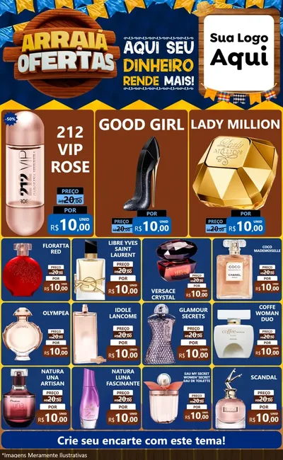 Modelo de Encarte para Encarte Grande com o tema Arraiá de Ofertas - Junina para Perfumes