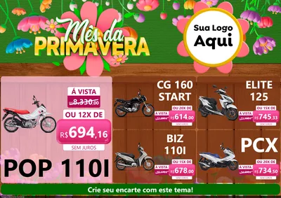 Modelo de Encarte para Encarte A4 Horizontal com o tema Mês da Primavera para Concessionaria de Motos