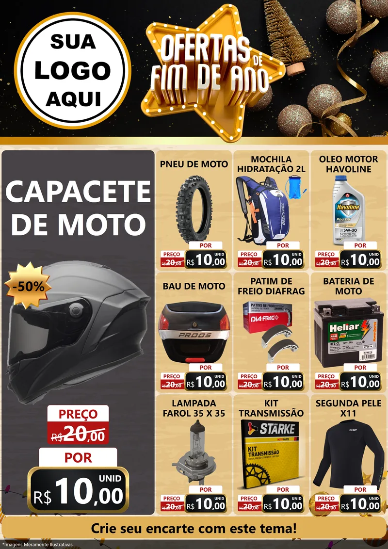Modelo de Encarte para Encarte A4 Vertical com o tema Ofertas de Fim de Ano para Moto peças