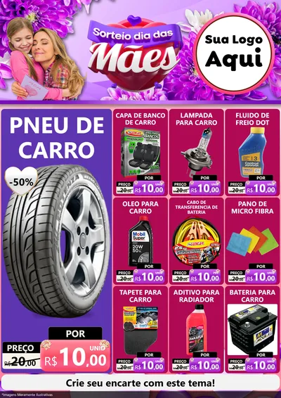 Modelo de Encarte para Encarte A4 Vertical com o tema Sorteio Dia das Mães para Auto peças
