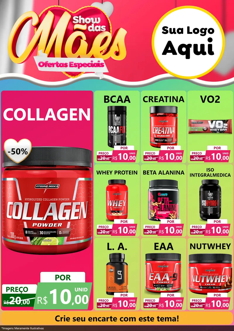 Modelo de Encarte para Encarte A4 Vertical com o tema Show das Mães - Ofertas Especiais para Suplementos alimentares