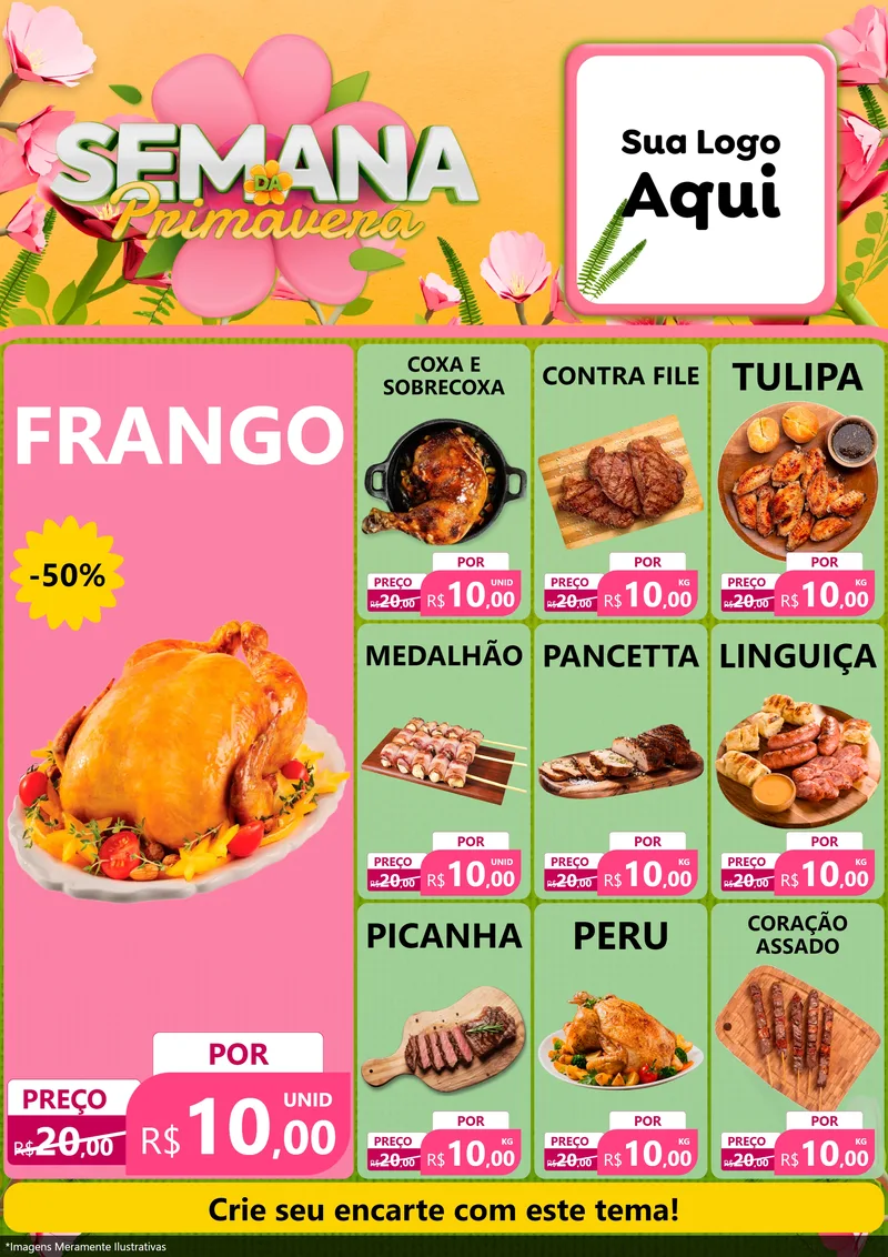 Modelo de Encarte para Encarte A4 Vertical com o tema Semana da Primavera para Assados