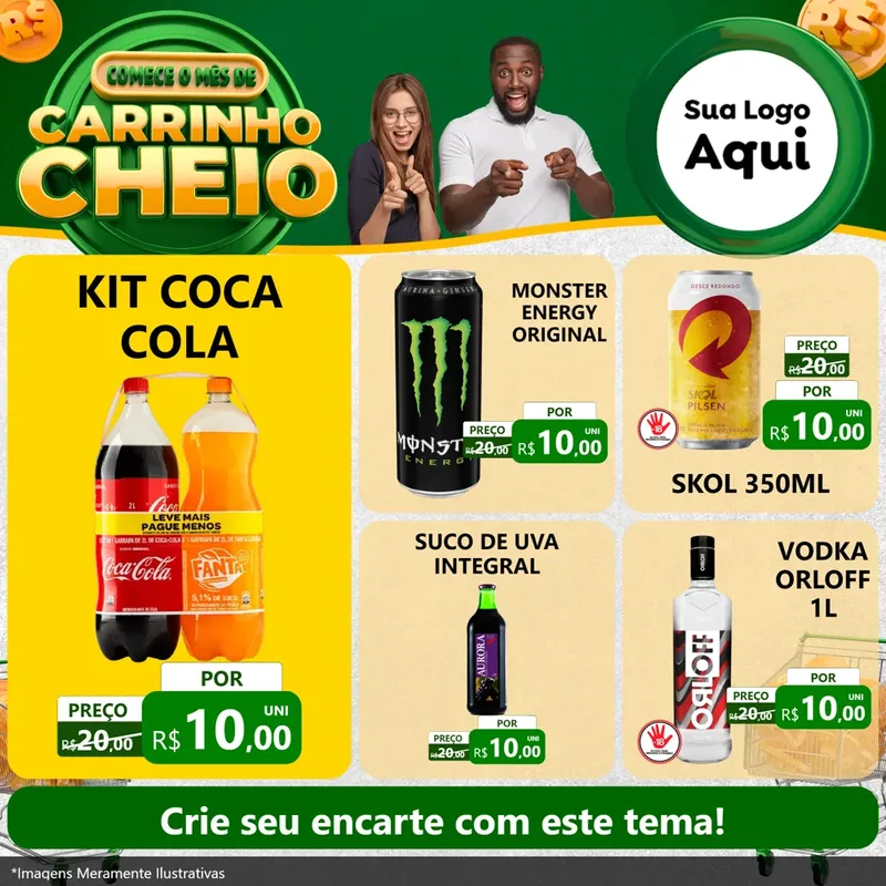 Modelo de Rede Social para Feed Facebook com o tema Carrinho Cheio para Distribuidora de bebidas