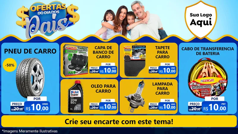 Modelo de TV para TV Horizontal com o tema Ofertas do Dia dos Pais para Auto peças