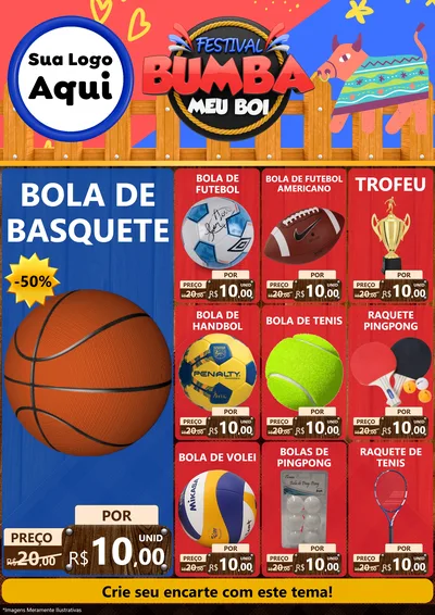 Modelo de Encarte para Encarte A4 Vertical com o tema Festival Bumba Meu Boi para Artigos Esportivos