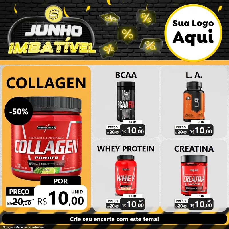 Modelo de Rede Social para Feed Facebook com o tema Junho Imbatível para Suplementos alimentares