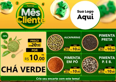 Modelo de Encarte para Encarte A4 Horizontal com o tema Especial Mês do Cliente para Produtos Naturais
