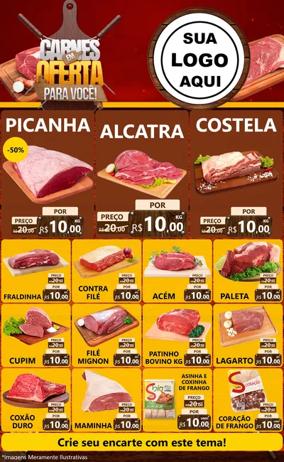 Modelo de Encarte para Encarte Grande com o tema Carnes em Oferta Para Você para Açougue