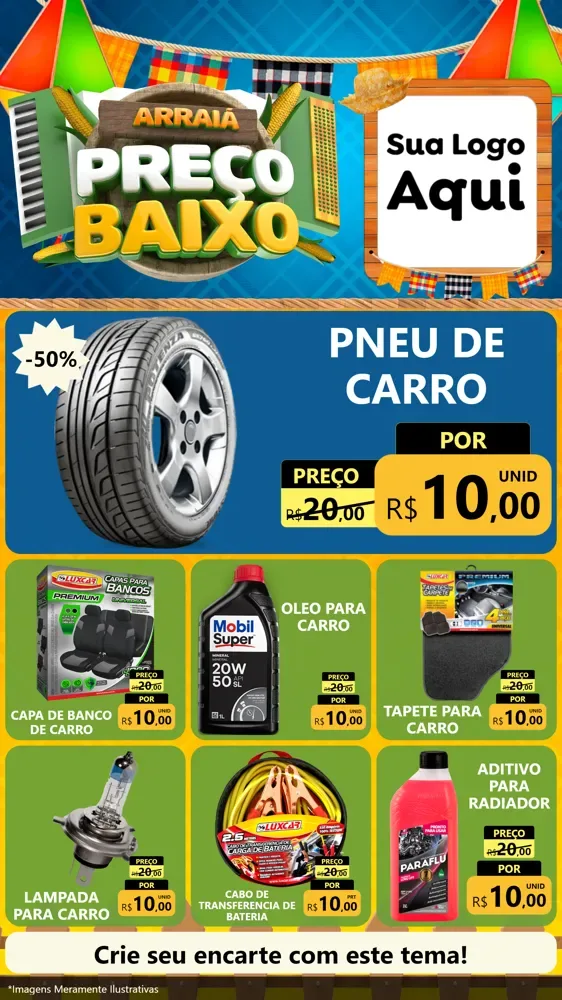 Modelo de Rede Social para Stories com o tema Arraiá de Preço Baixo - Junina para Auto peças