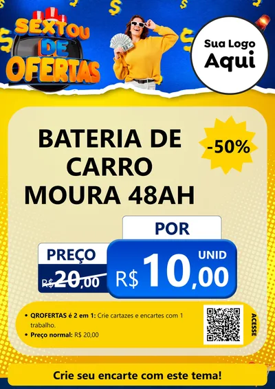 Modelo de Cartaz para Cartaz A4 Vertical com o tema Sextou de Ofertas para Baterias Elétricas