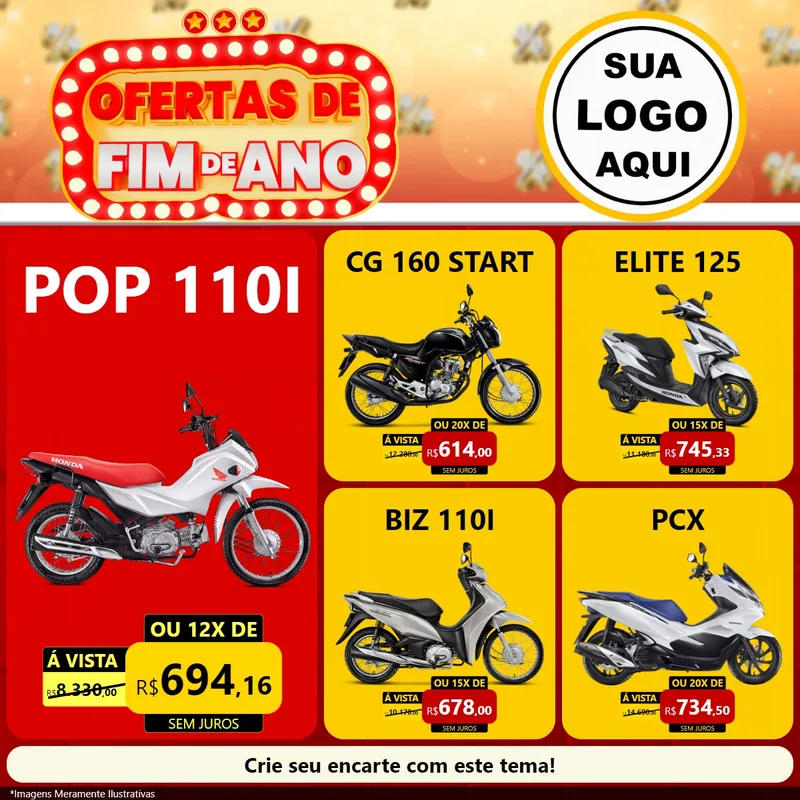 Modelo de Rede Social para Feed Facebook com o tema Ofertas de Fim de Ano para Concessionaria de Motos
