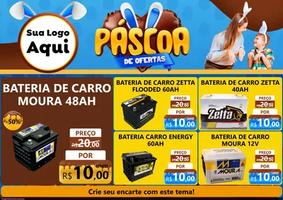 Modelo de Encarte para Encarte A4 Horizontal com o tema Páscoa de Ofertas para Baterias Elétricas