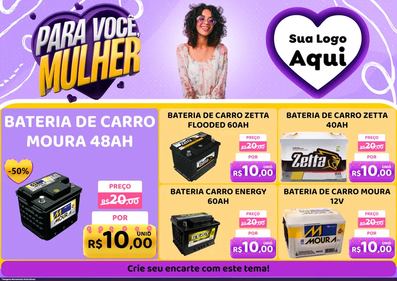 Modelo de Encarte para Encarte A4 Horizontal com o tema Para Você, Mulher para Baterias Elétricas