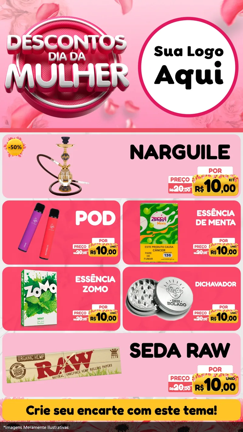Modelo de TV para TV Vertical com o tema Descontos Dia da Mulher para Tabacaria