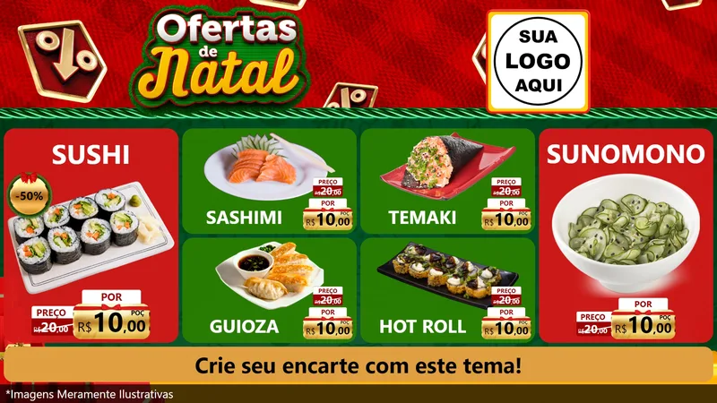 Modelo de TV para TV Horizontal com o tema Ofertas de Natal para Comida japonesa
