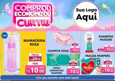 Modelo de Encarte para Encarte A4 Horizontal com o tema Comprou economizou curtiu para Bebês