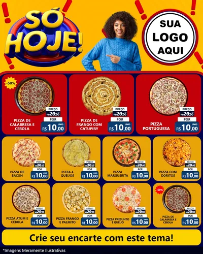Modelo de Rede Social para Feed Instagram com o tema Só Hoje! para Pizzaria