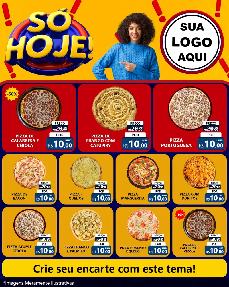 Modelo de Rede Social para Feed Instagram com o tema Só Hoje! para Pizzaria