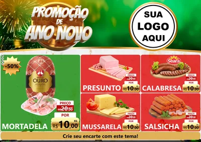 Modelo de Encarte para Encarte A4 Horizontal com o tema Promoção de Ano Novo para Frios e Laticínios