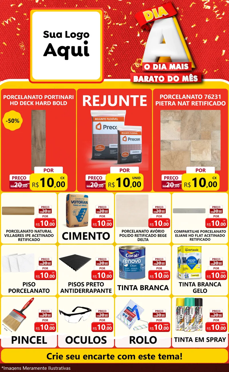 Modelo de Encarte para Encarte Grande com o tema Dia A o Dia Mais Barato do Mês para Pisos e revestimentos