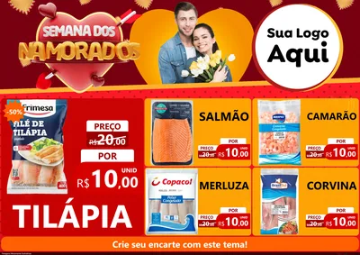 Modelo de Encarte para Encarte A4 Horizontal com o tema Semana dos Namorados para Peixaria